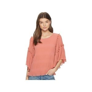 1.STATE Flounce Sleeve Ruffle Edge Blouse